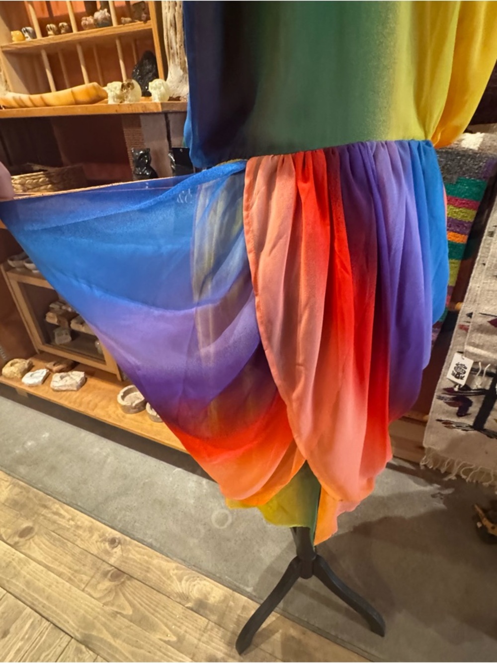 Vibrant Rainbow Halter Dress with Draped Skirt Medium - Picture 10 of 15